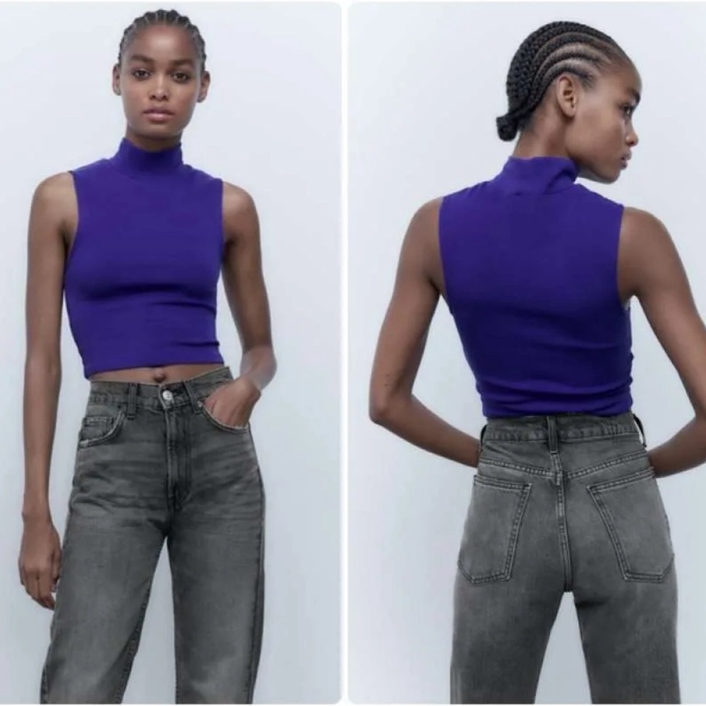 BNWT Zara High Neck T-Shirt Knit Top Size Small